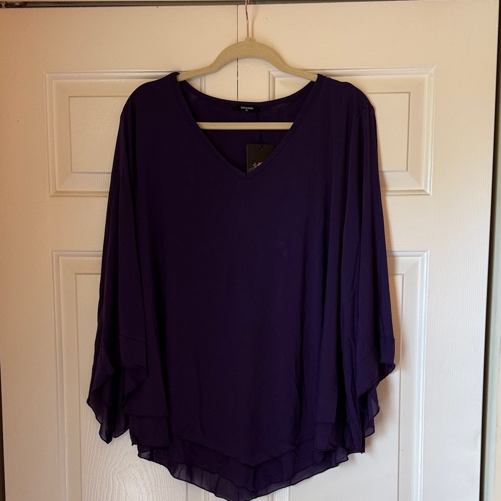 Elegant Women's V-Neck Blouse in Deep Purple